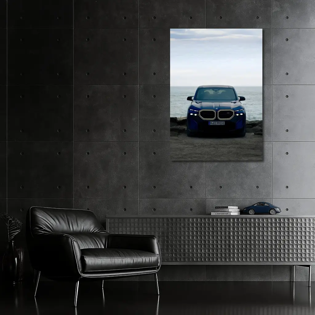 BMW XM Front View Ocean Background – Wall Art