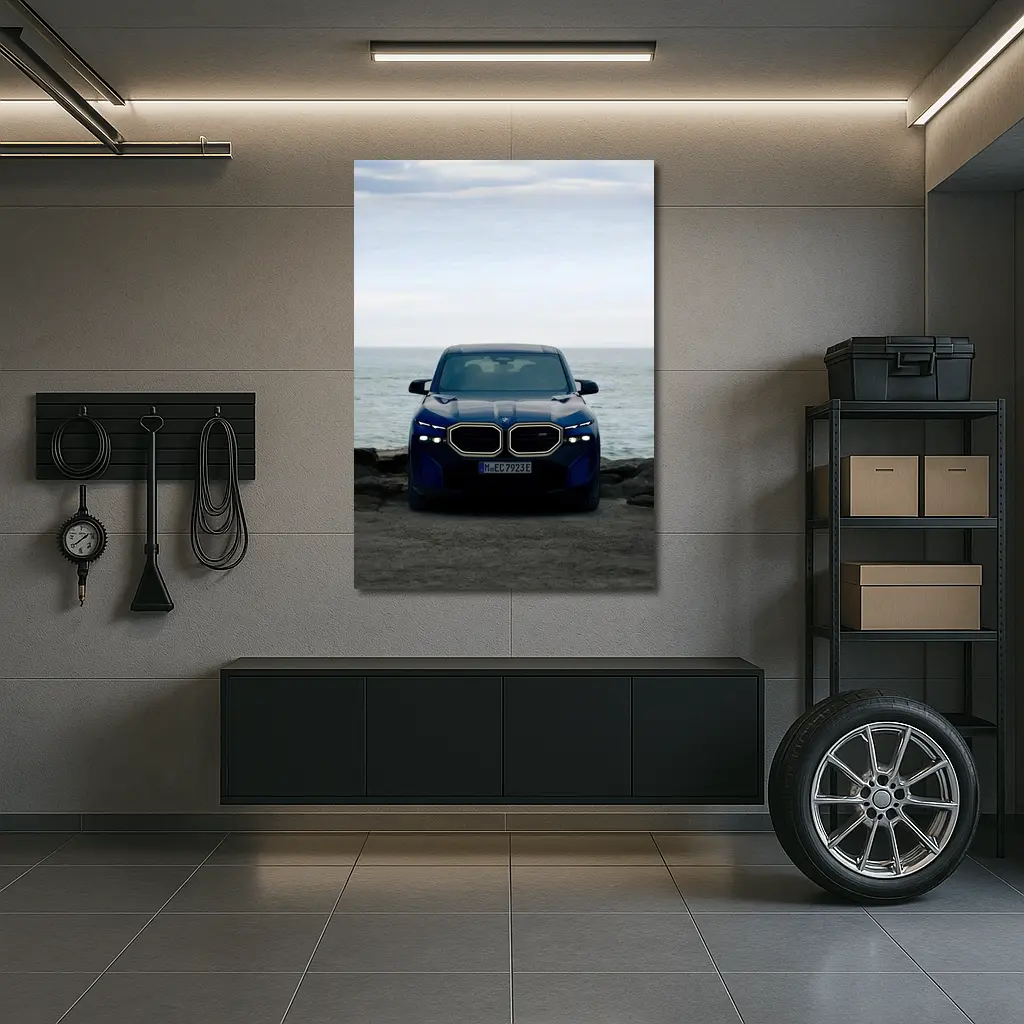 BMW XM Front View Ocean Background – Wall Art