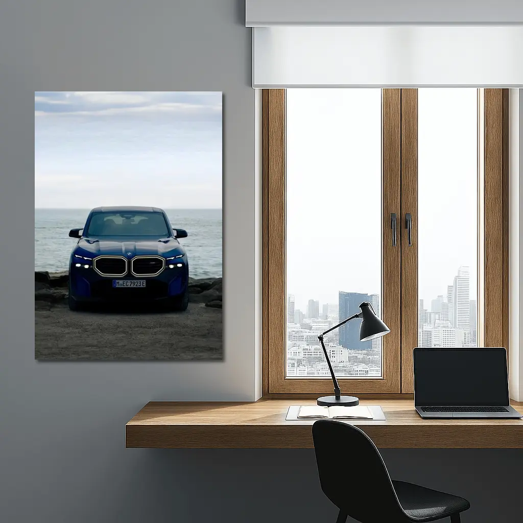 BMW XM Front View Ocean Background – Wall Art