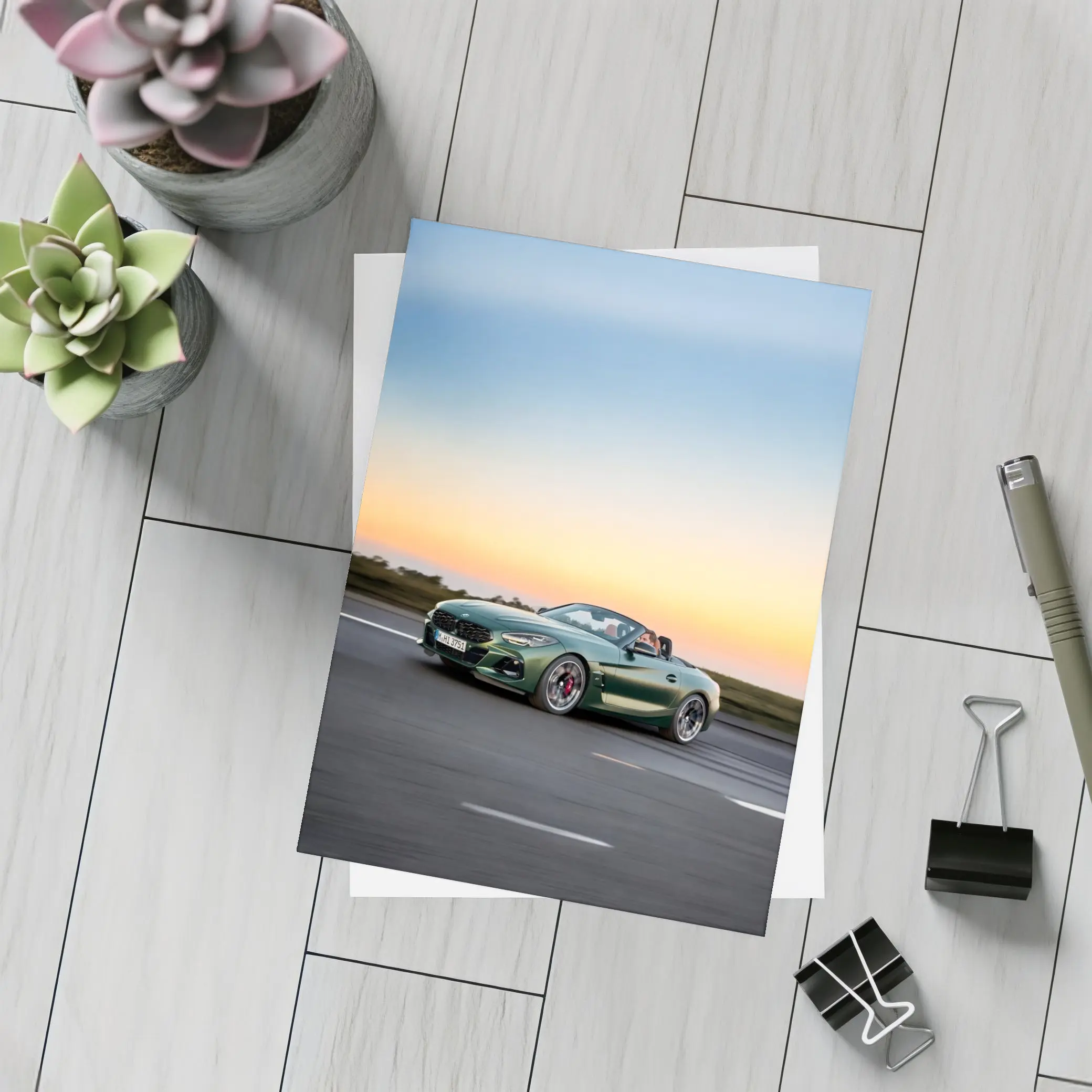BMW Z4 Green Roadster Sunset Highway Drive – Postcards
