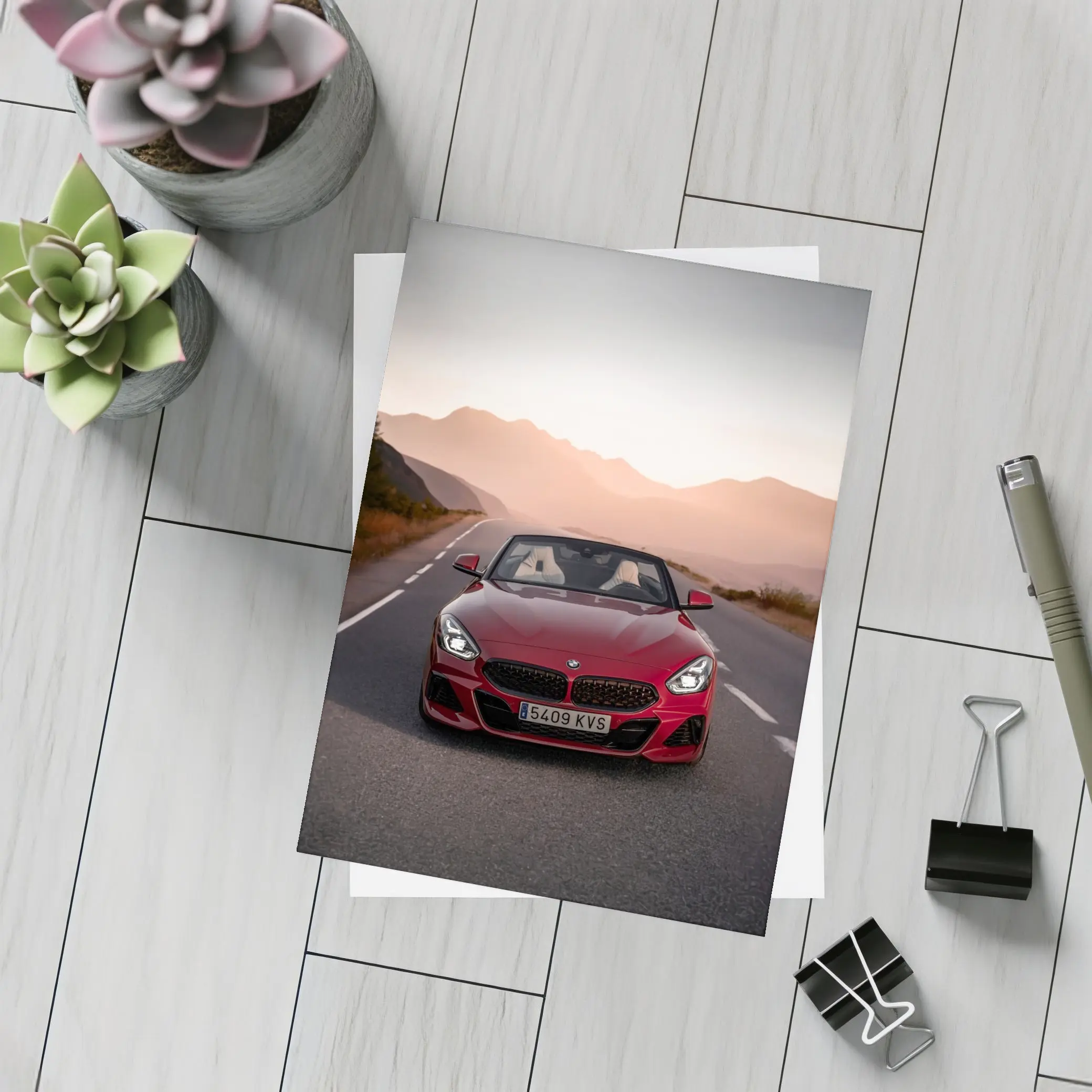 BMW Z4 Red Roadster Mountain Sunset Road – Postcards