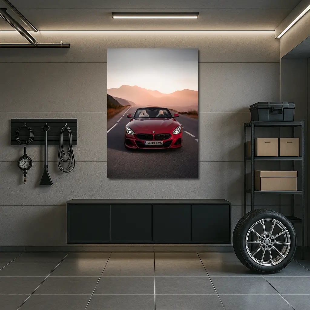 BMW Z4 Red Roadster Mountain Sunset Road – Wall Art