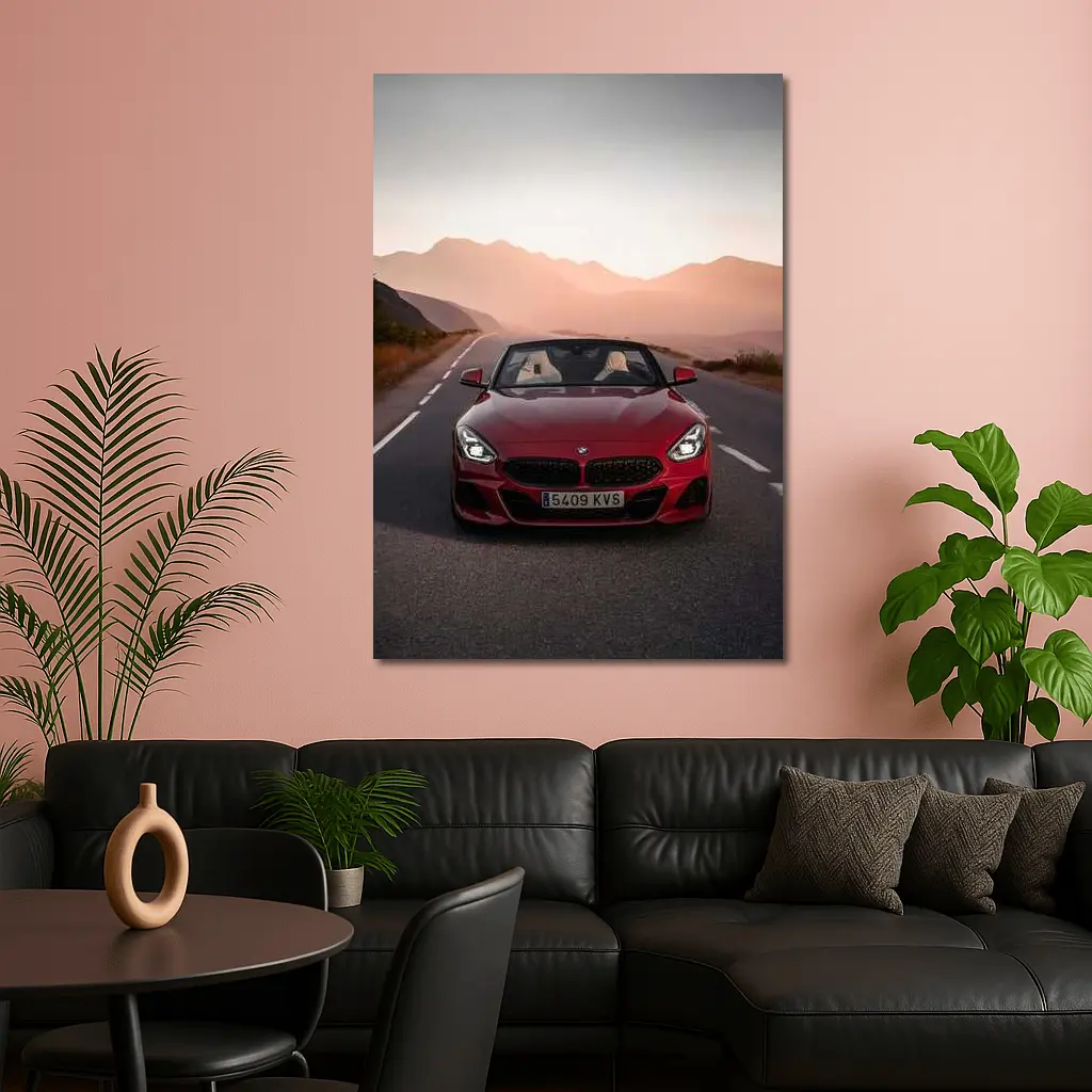 BMW Z4 Red Roadster Mountain Sunset Road – Wall Art