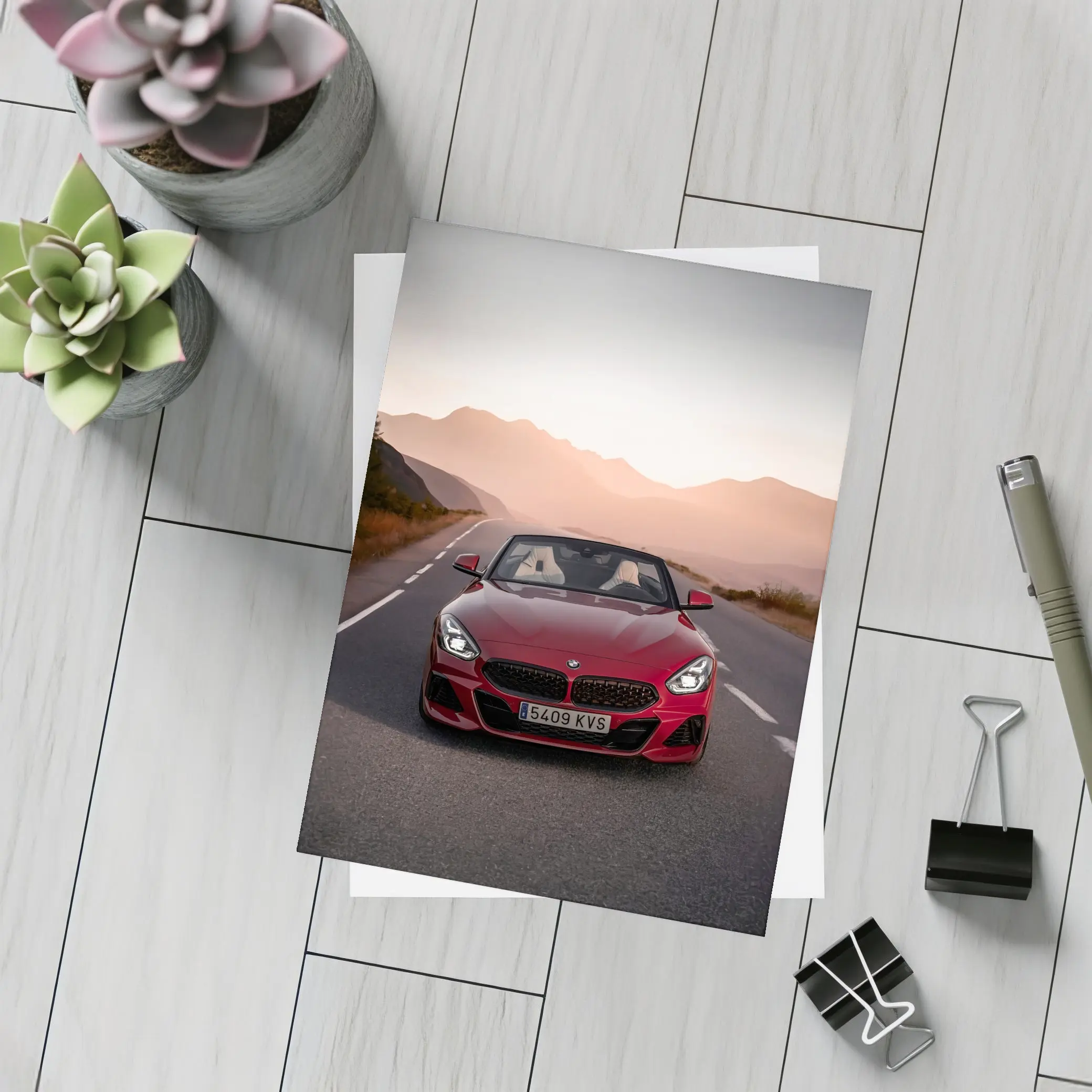 BMW Z4 Red Roadster Mountain Sunset Road – Postcards