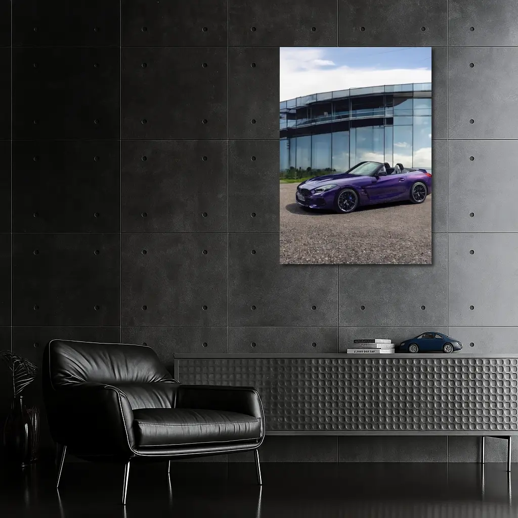 BMW Z4 Purple Roadster Glass Building – Wall Art