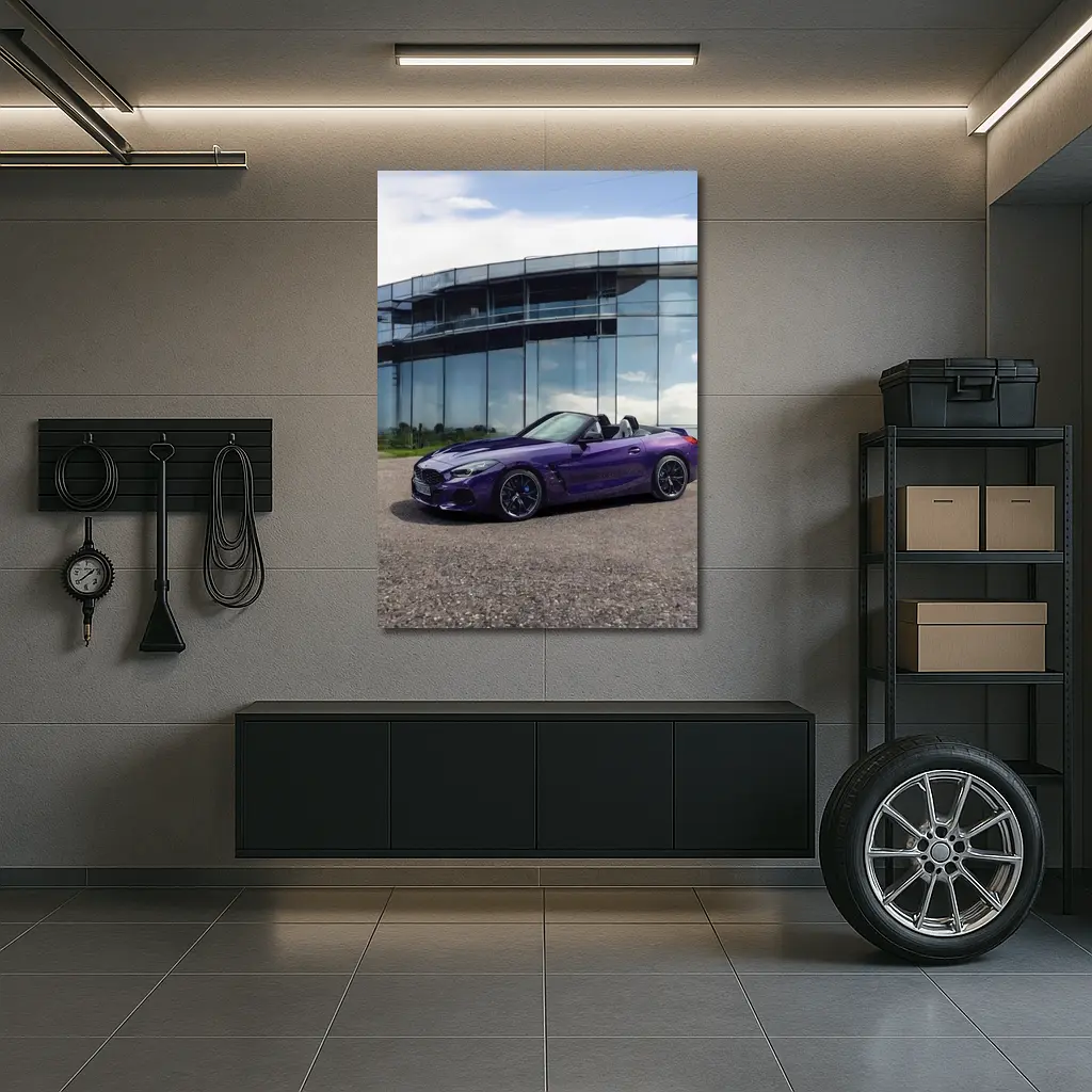 BMW Z4 Purple Roadster Glass Building – Wall Art
