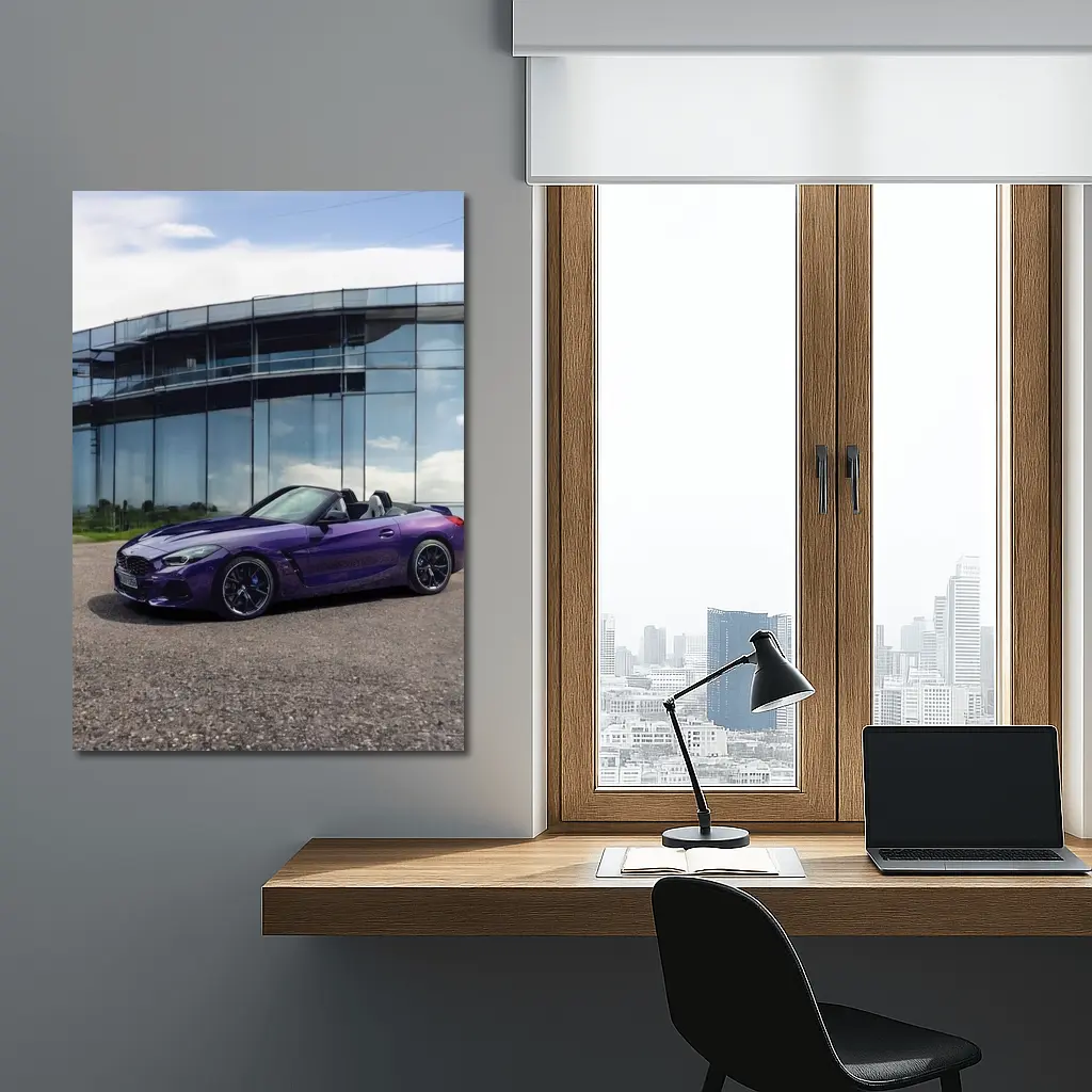 BMW Z4 Purple Roadster Glass Building – Wall Art
