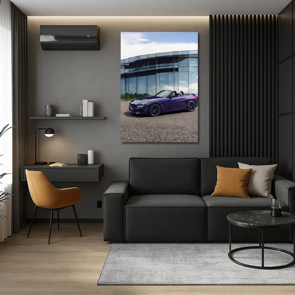 BMW Z4 Purple Roadster Glass Building – Wall Art