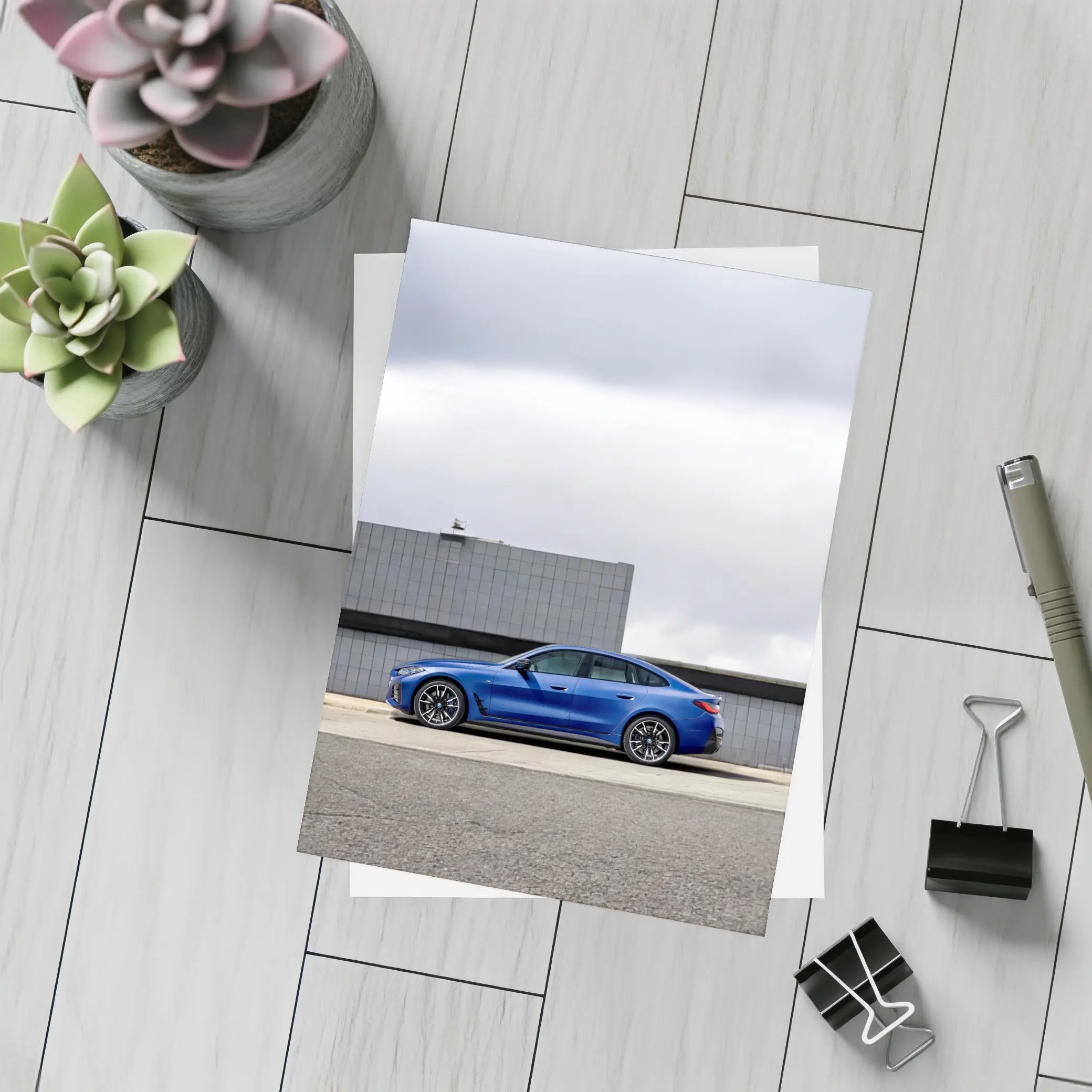 BMW i4 M50 Blue Urban Street Side – Postcards