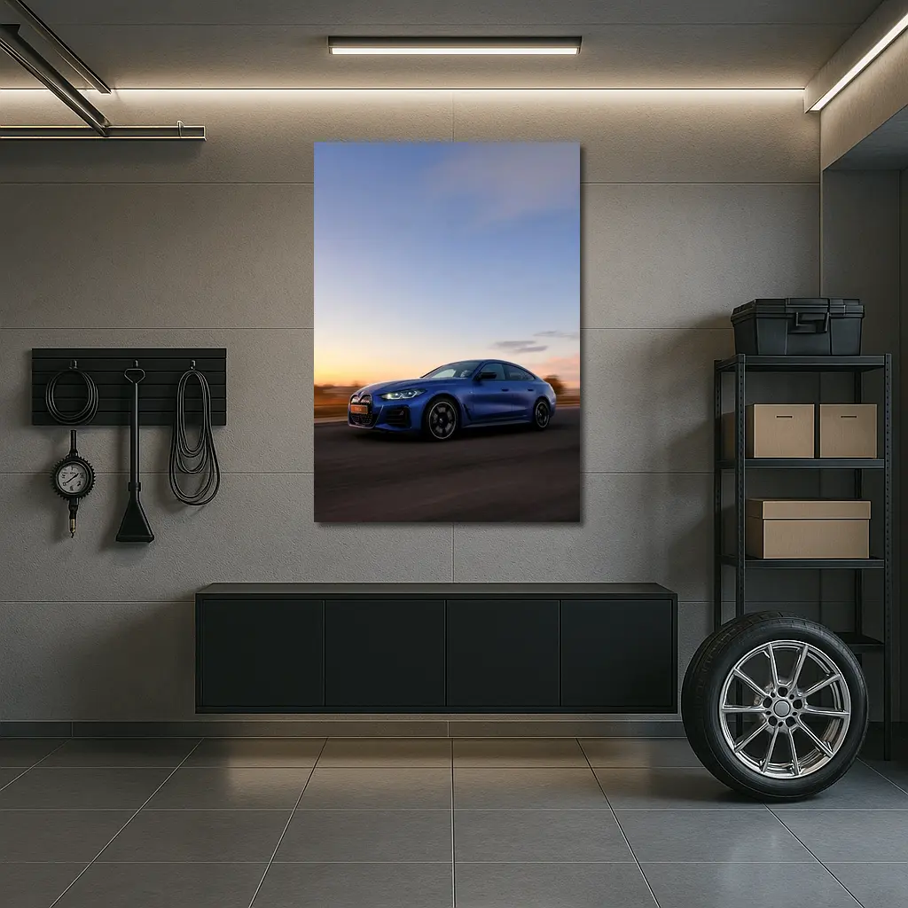 BMW i4 Blue Sunset Road Drive – Wall Art