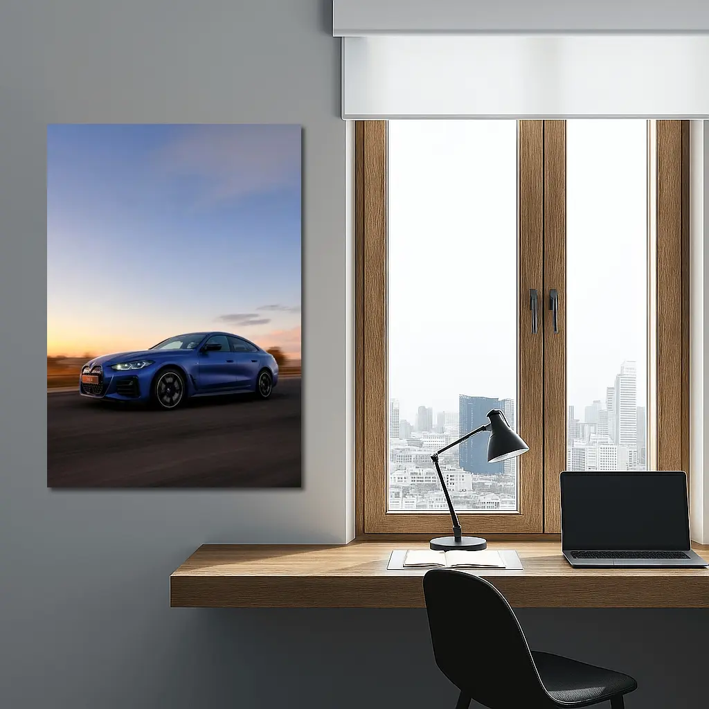 BMW i4 Blue Sunset Road Drive – Wall Art
