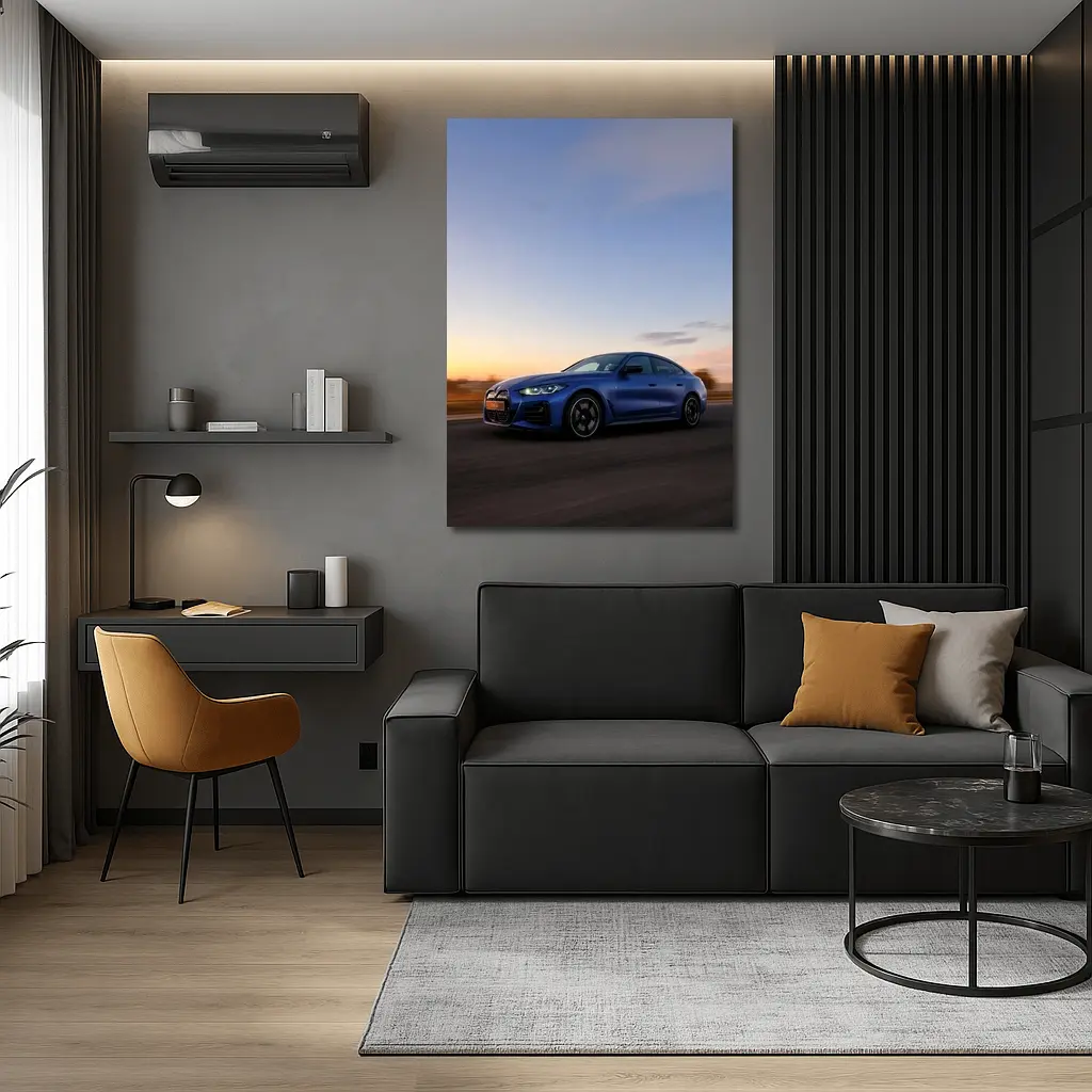 BMW i4 Blue Sunset Road Drive – Wall Art