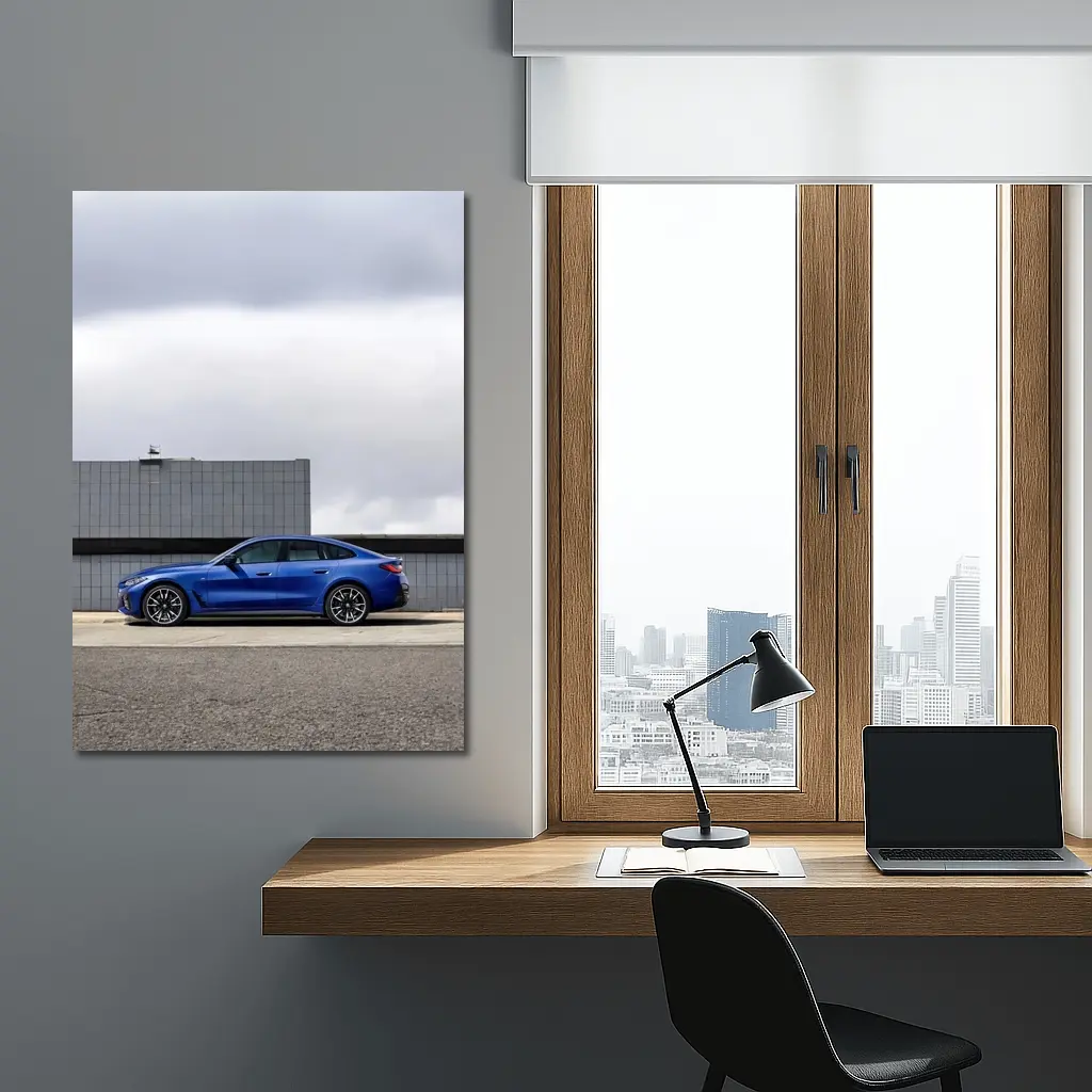 BMW i4 M50 Blue Urban Street Side – Wall Art