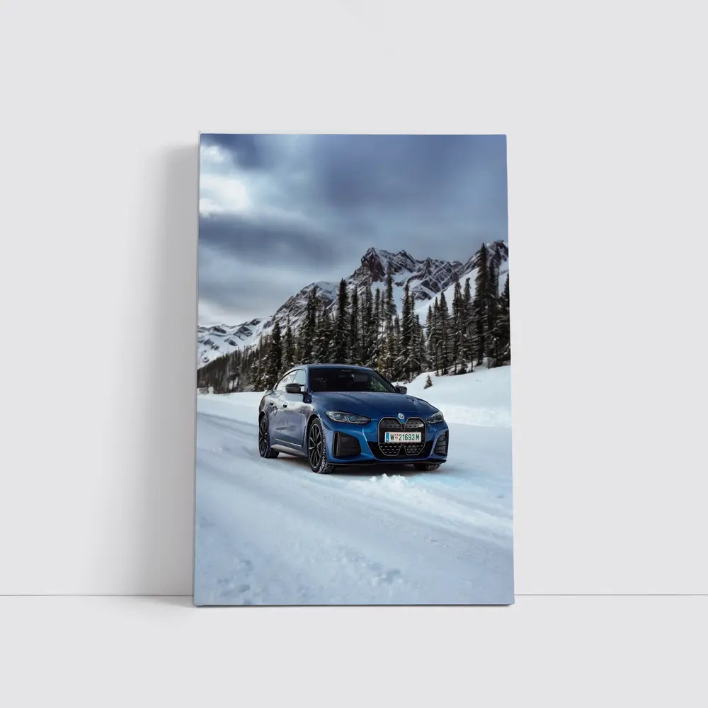 BMW i4 M50 Blue Snow Mountain Road – Wall Art