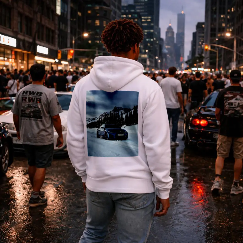 BMW i4 M50 Blue Snow Mountain Road – Hoodies