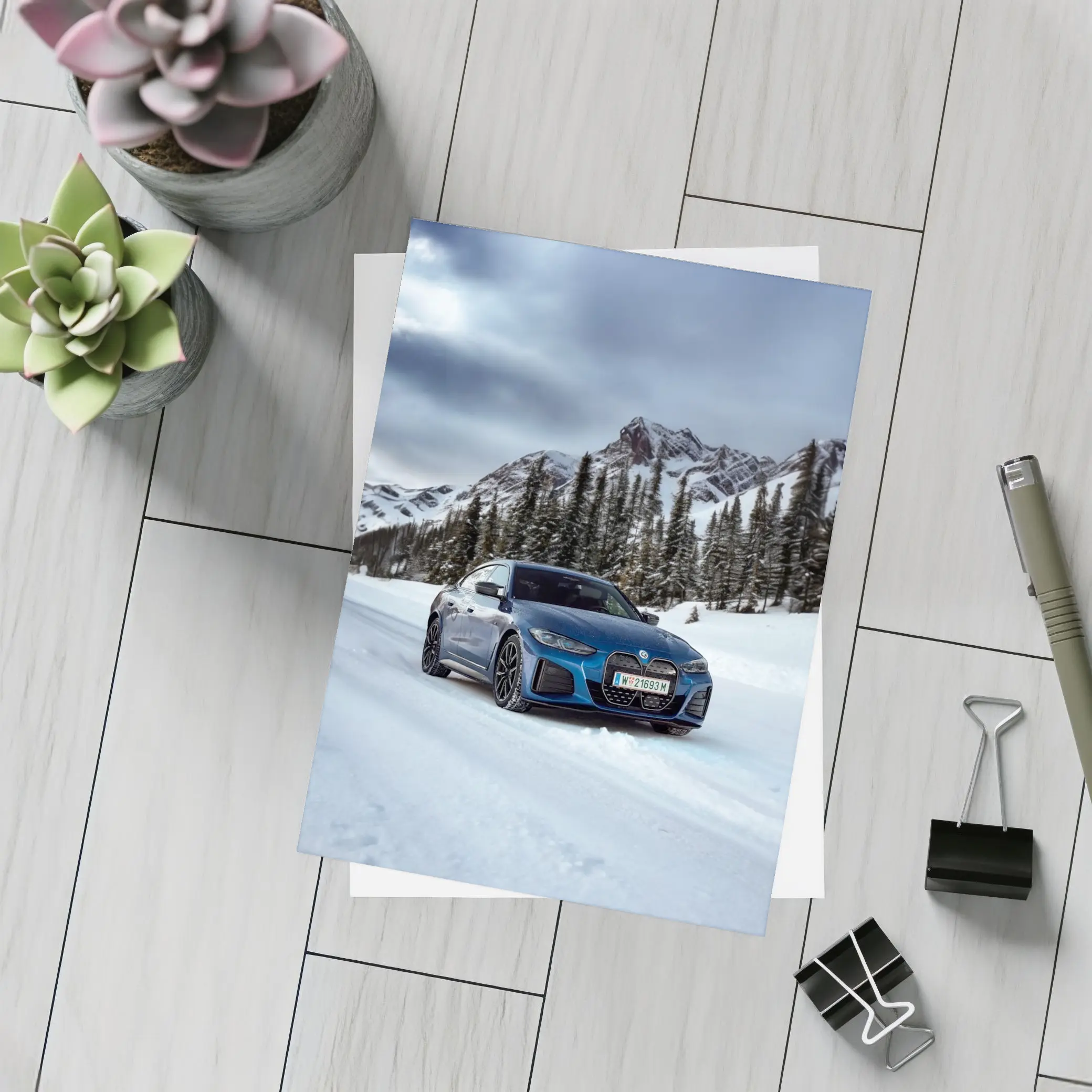 BMW i4 M50 Blue Snow Mountain Road – Postcards