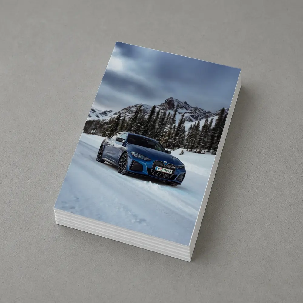 BMW i4 M50 Blue Snow Mountain Road – Postcards