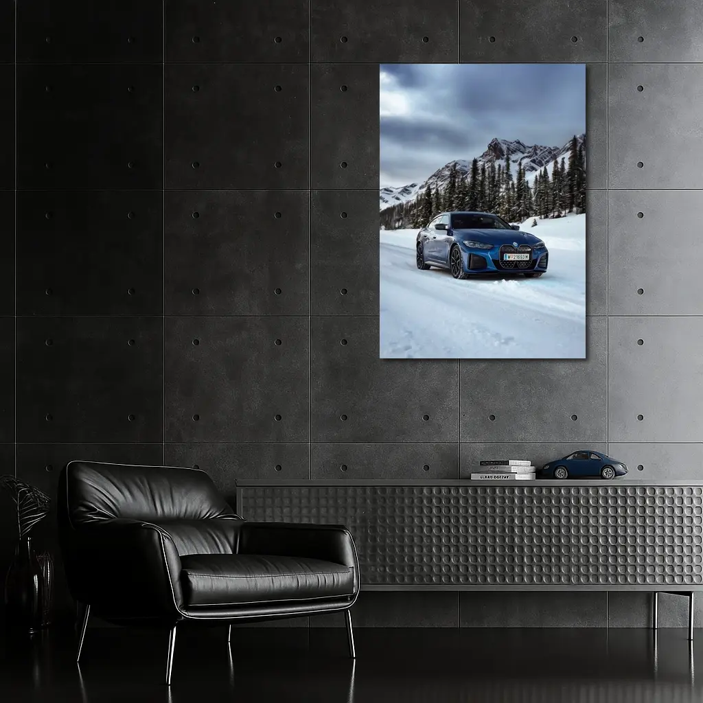 BMW i4 M50 Blue Snow Mountain Road – Wall Art