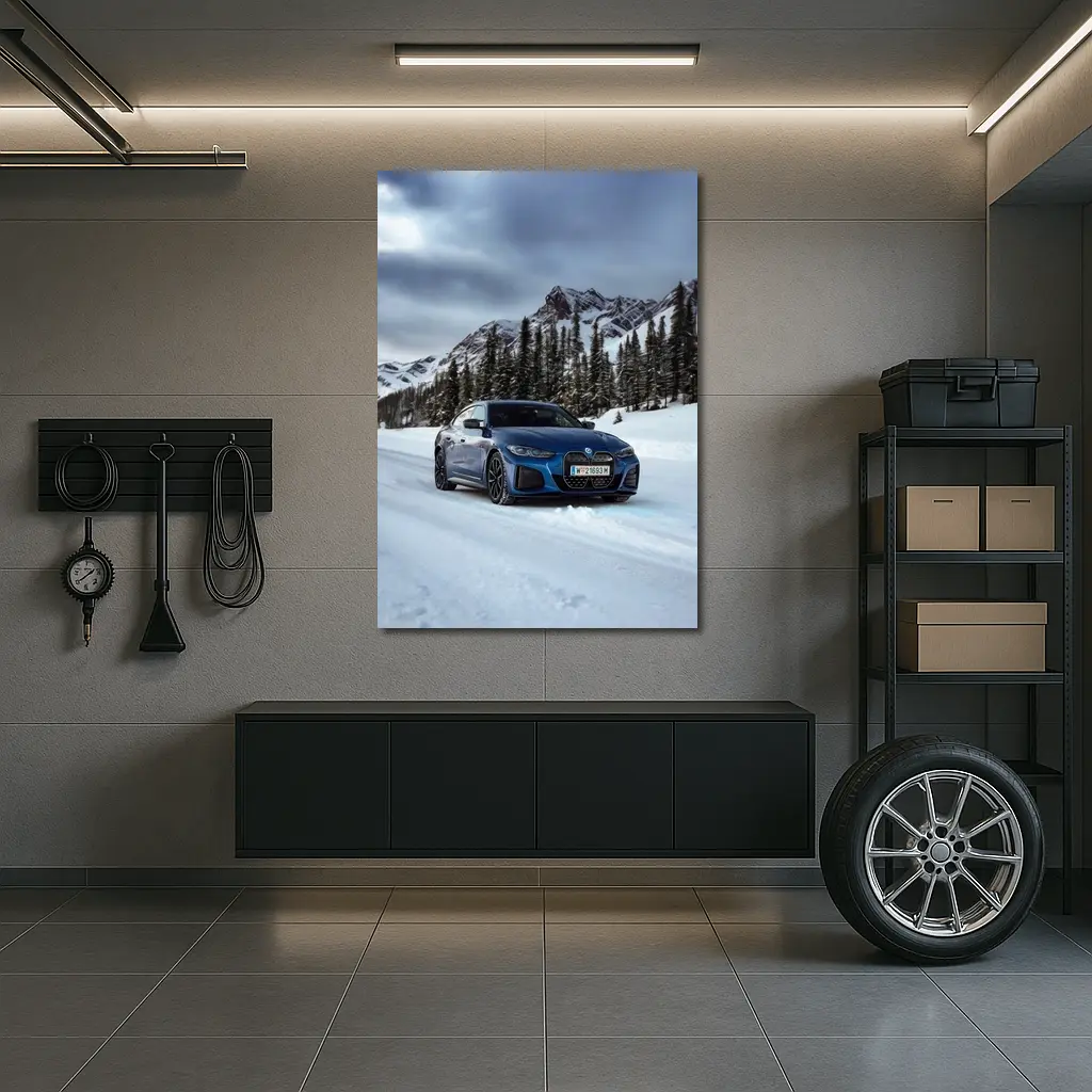 BMW i4 M50 Blue Snow Mountain Road – Wall Art