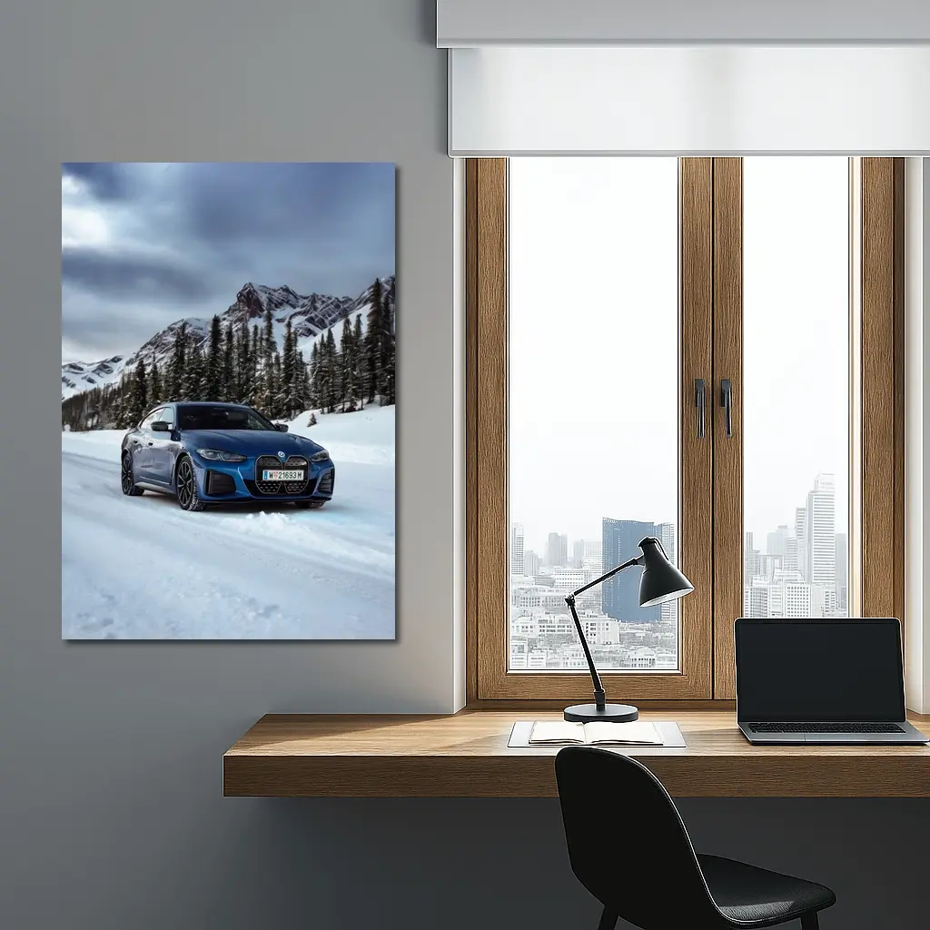 BMW i4 M50 Blue Snow Mountain Road – Wall Art
