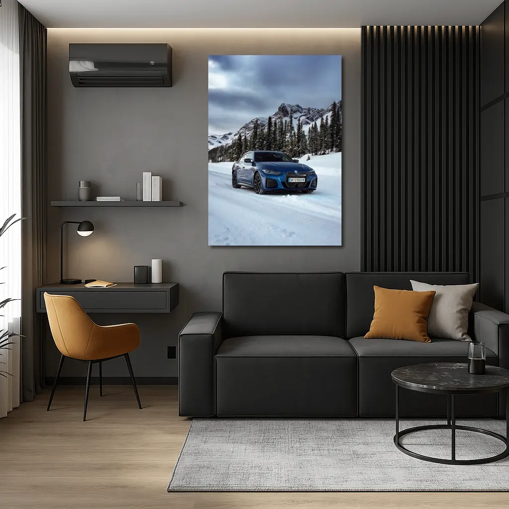 BMW i4 M50 Blue Snow Mountain Road – Wall Art