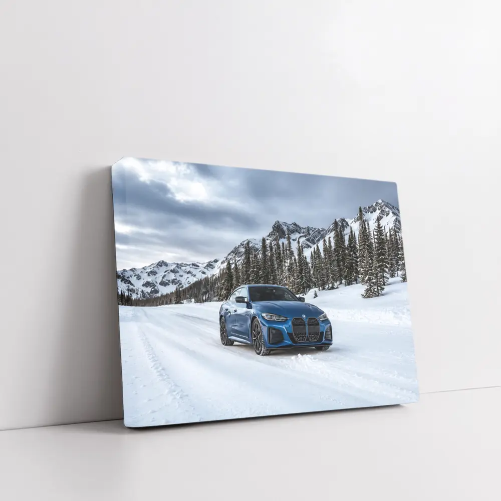 BMW i4 M50 Blue Snow Mountain Road – Wall Art