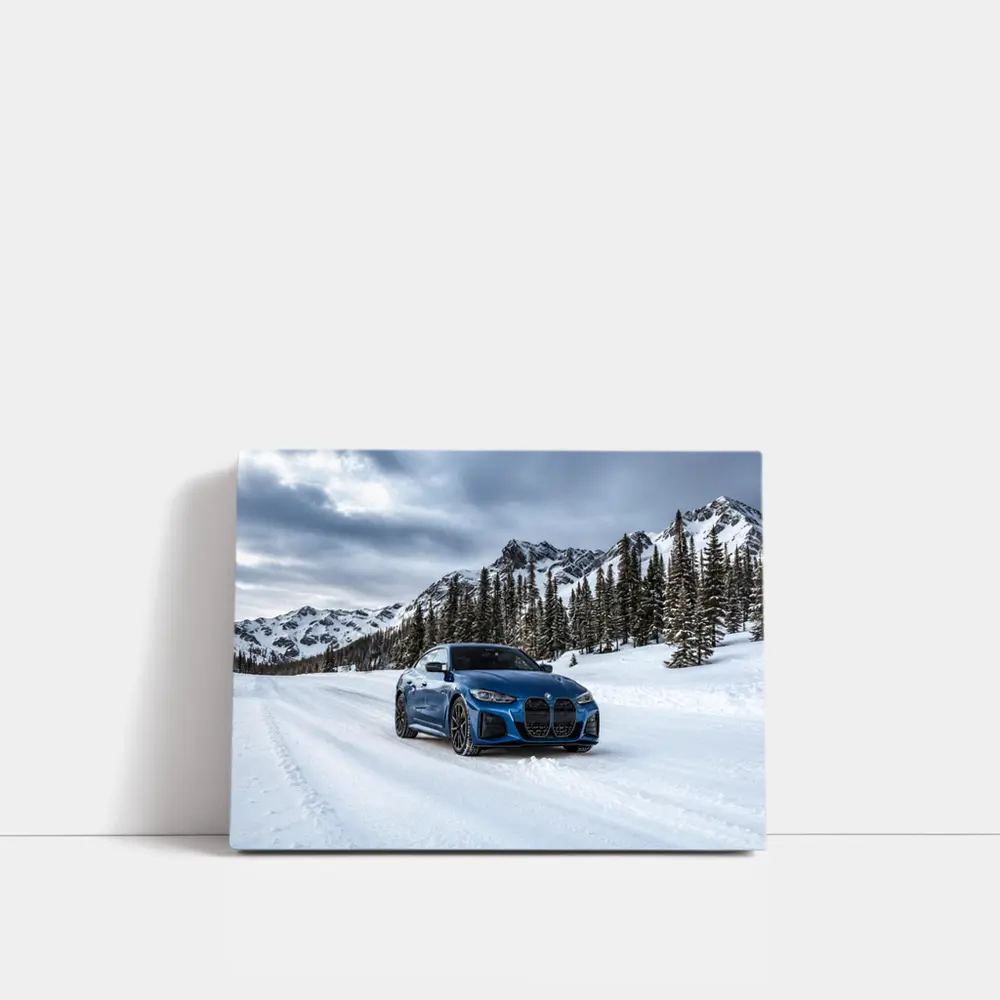 BMW i4 M50 Blue Snow Mountain Road – Wall Art