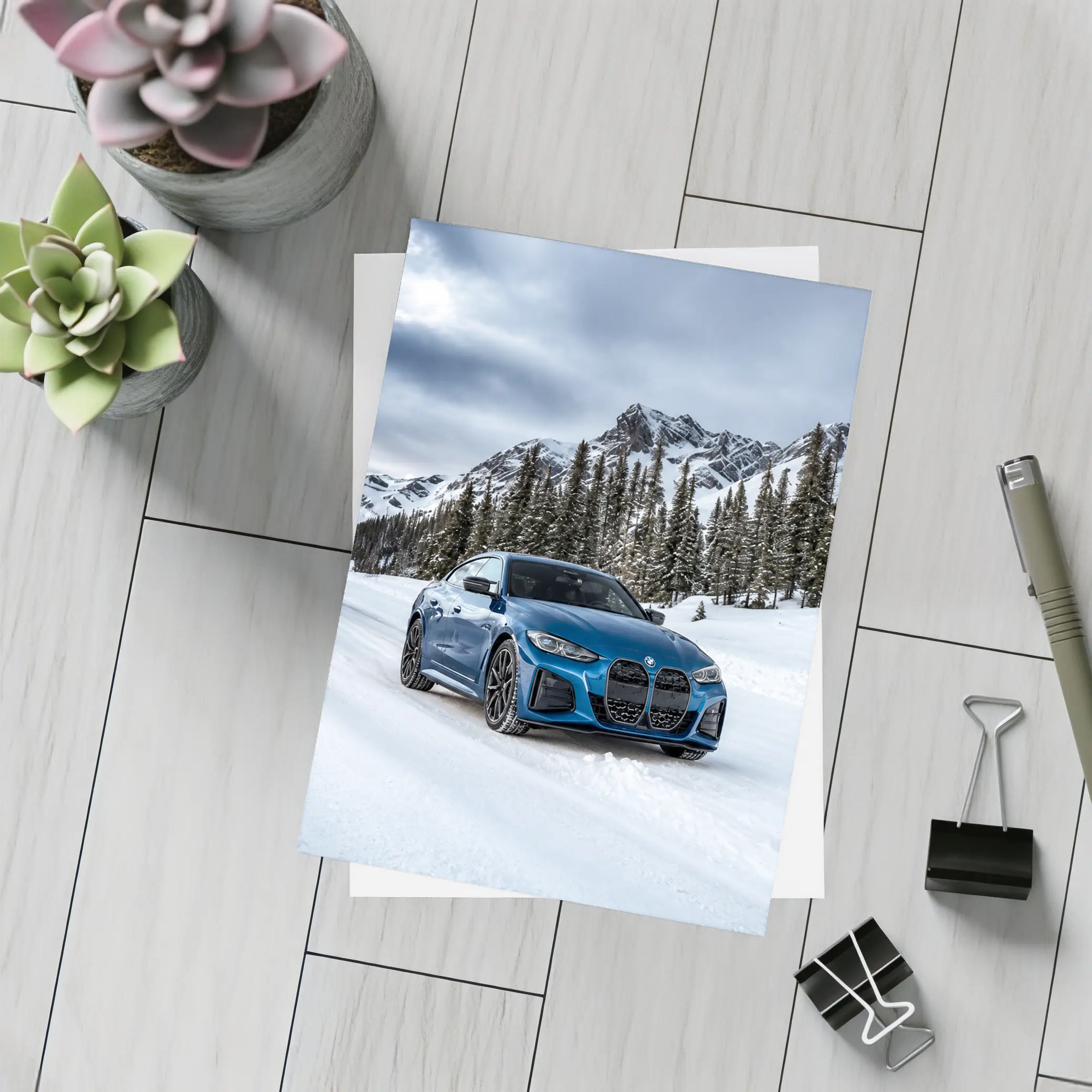 BMW i4 M50 Blue Snow Mountain Road – Postcards