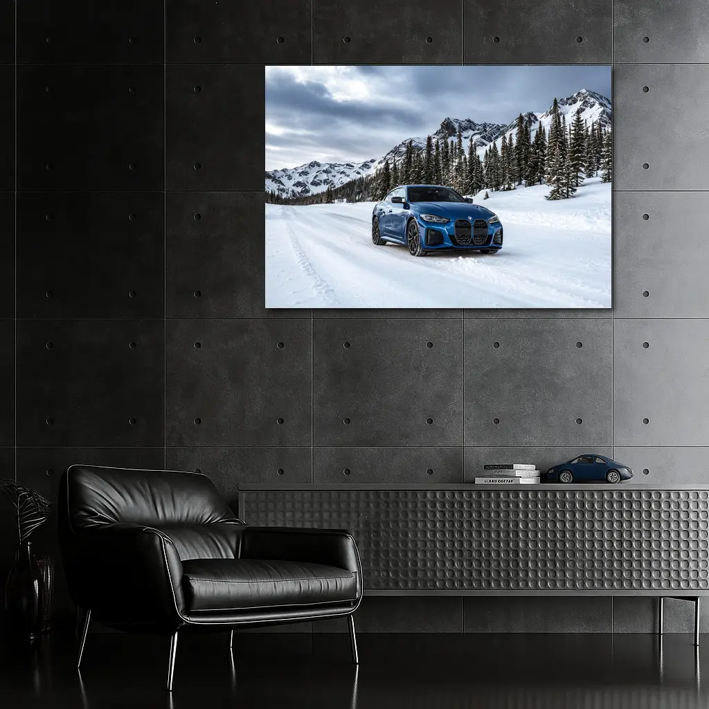 BMW i4 M50 Blue Snow Mountain Road – Wall Art