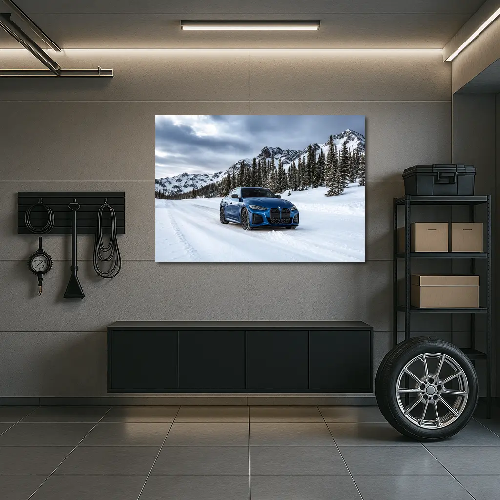 BMW i4 M50 Blue Snow Mountain Road – Wall Art