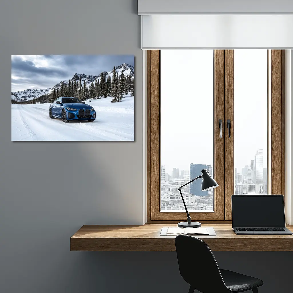 BMW i4 M50 Blue Snow Mountain Road – Wall Art