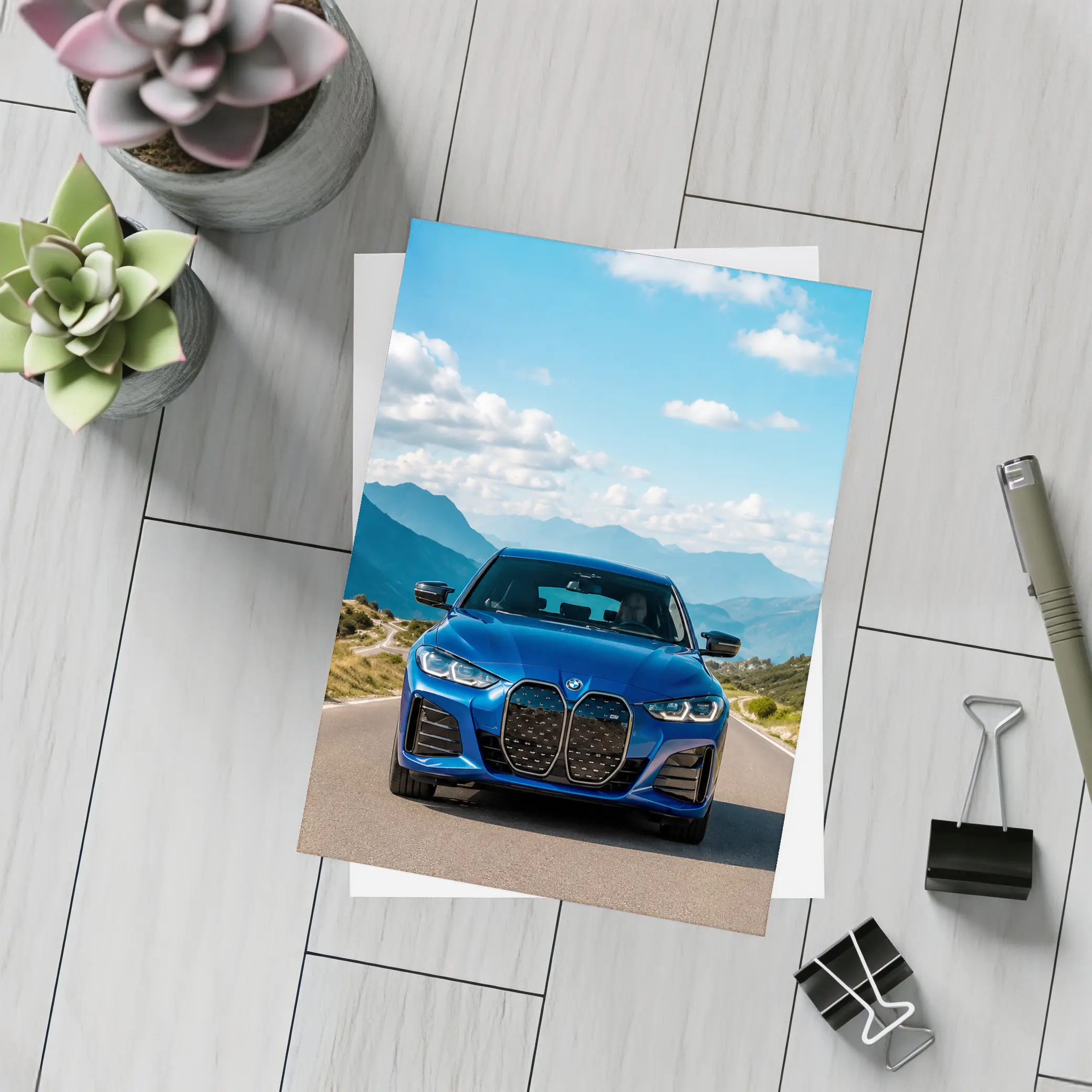 BMW i4 Blue Front Mountain Road – Postcards
