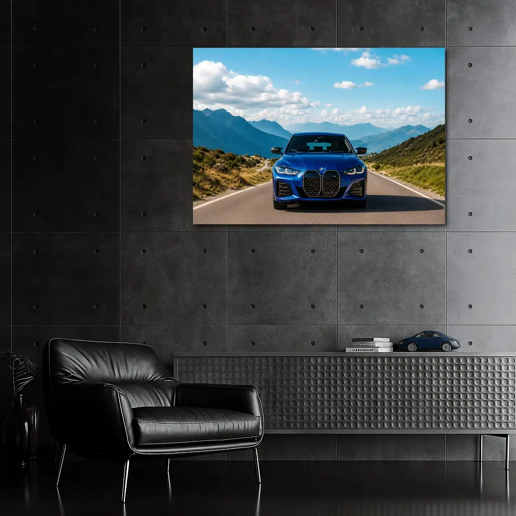 BMW i4 Blue Front Mountain Road – Wall Art