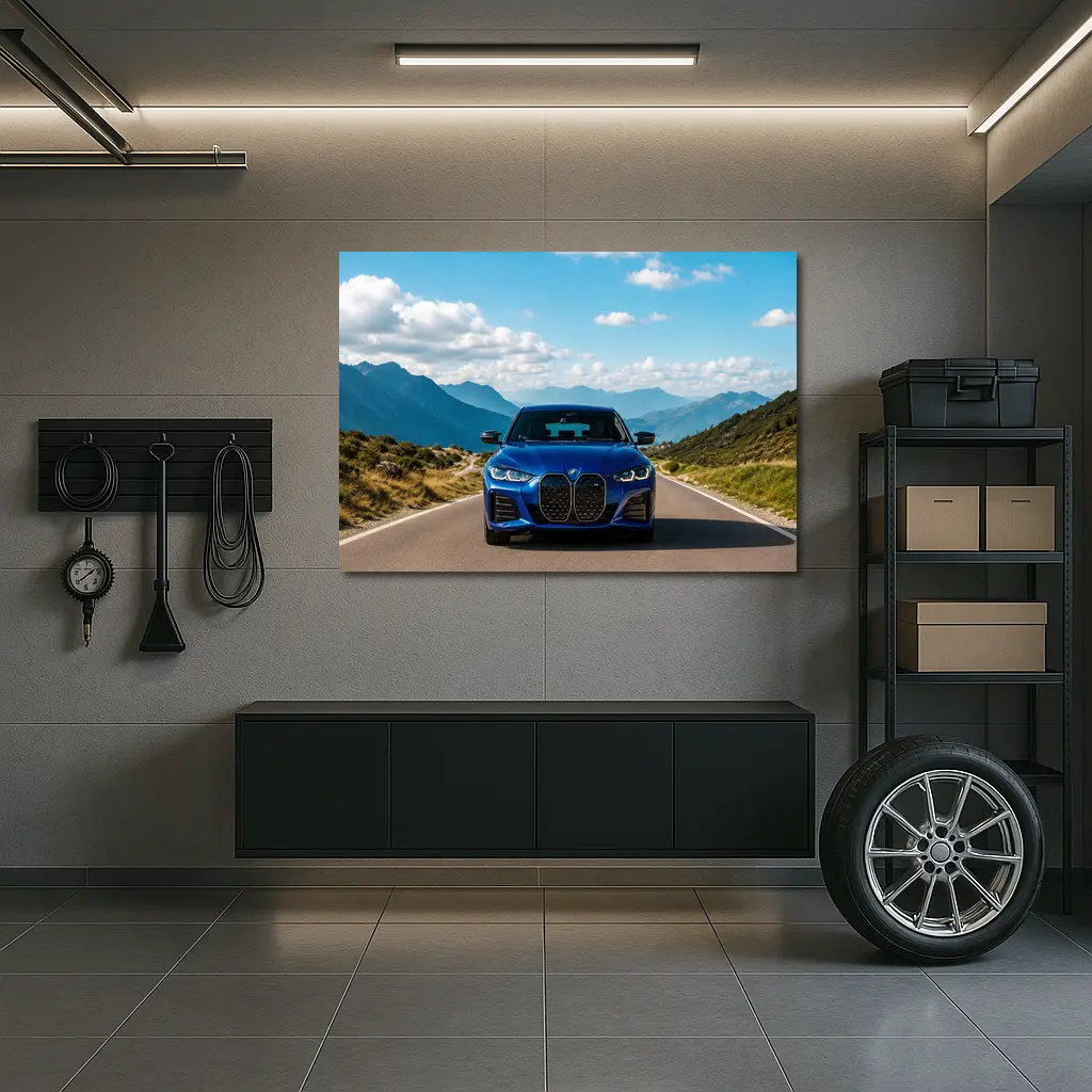 BMW i4 Blue Front Mountain Road – Wall Art