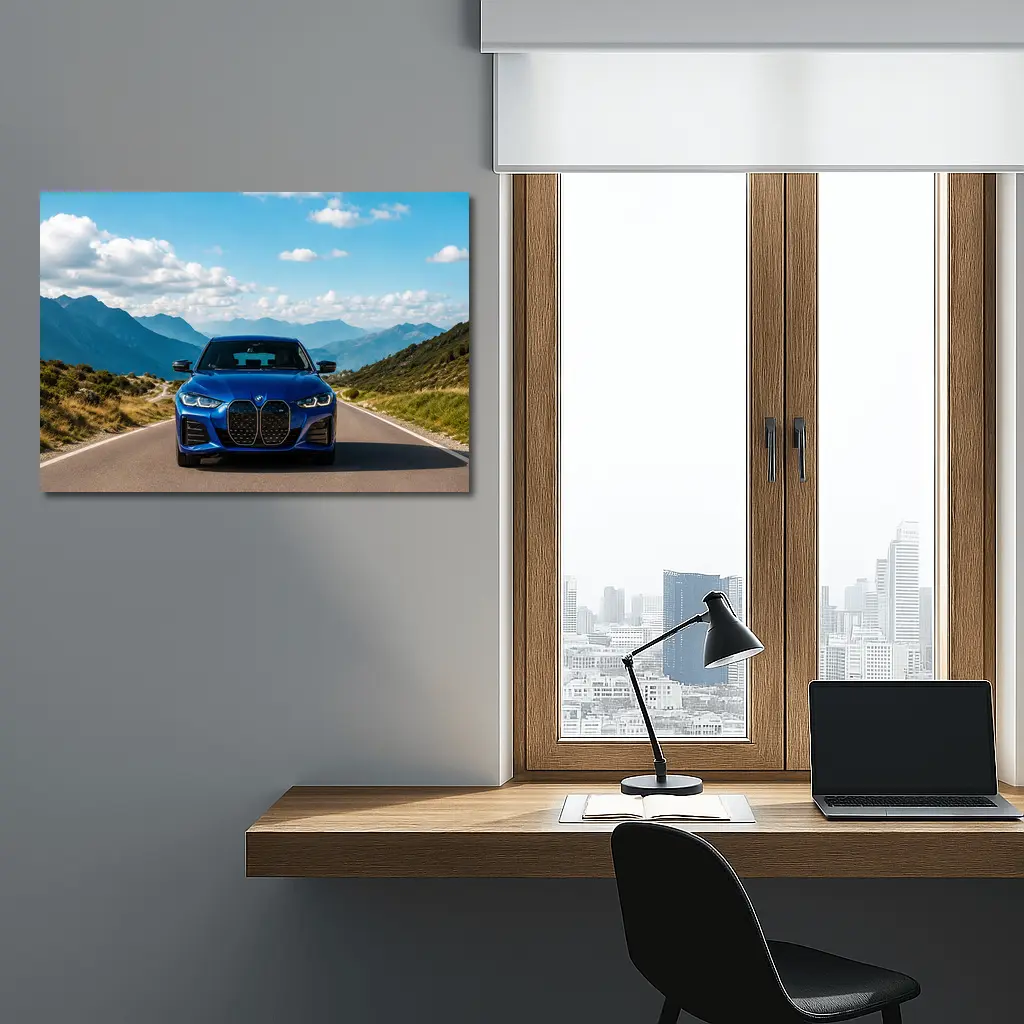 BMW i4 Blue Front Mountain Road – Wall Art