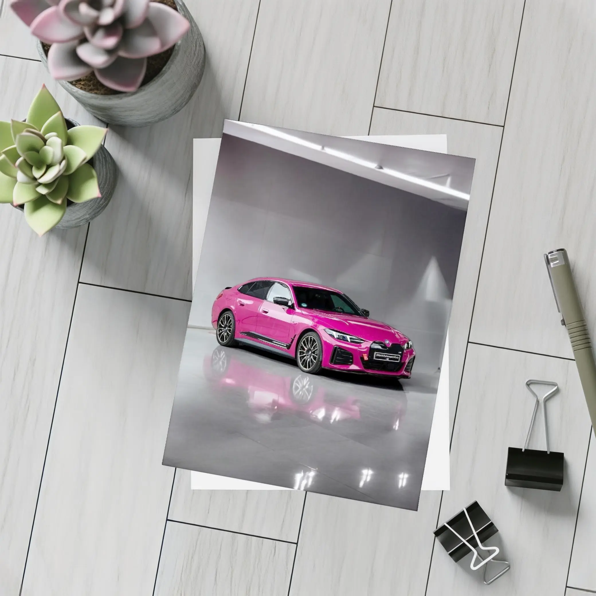 Pink BMW i4 M50 Studio Showroom – Postcards