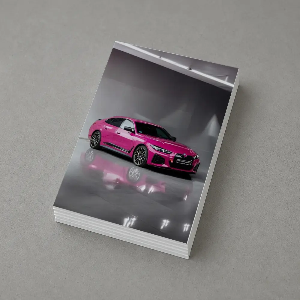 Pink BMW i4 M50 Studio Showroom – Postcards