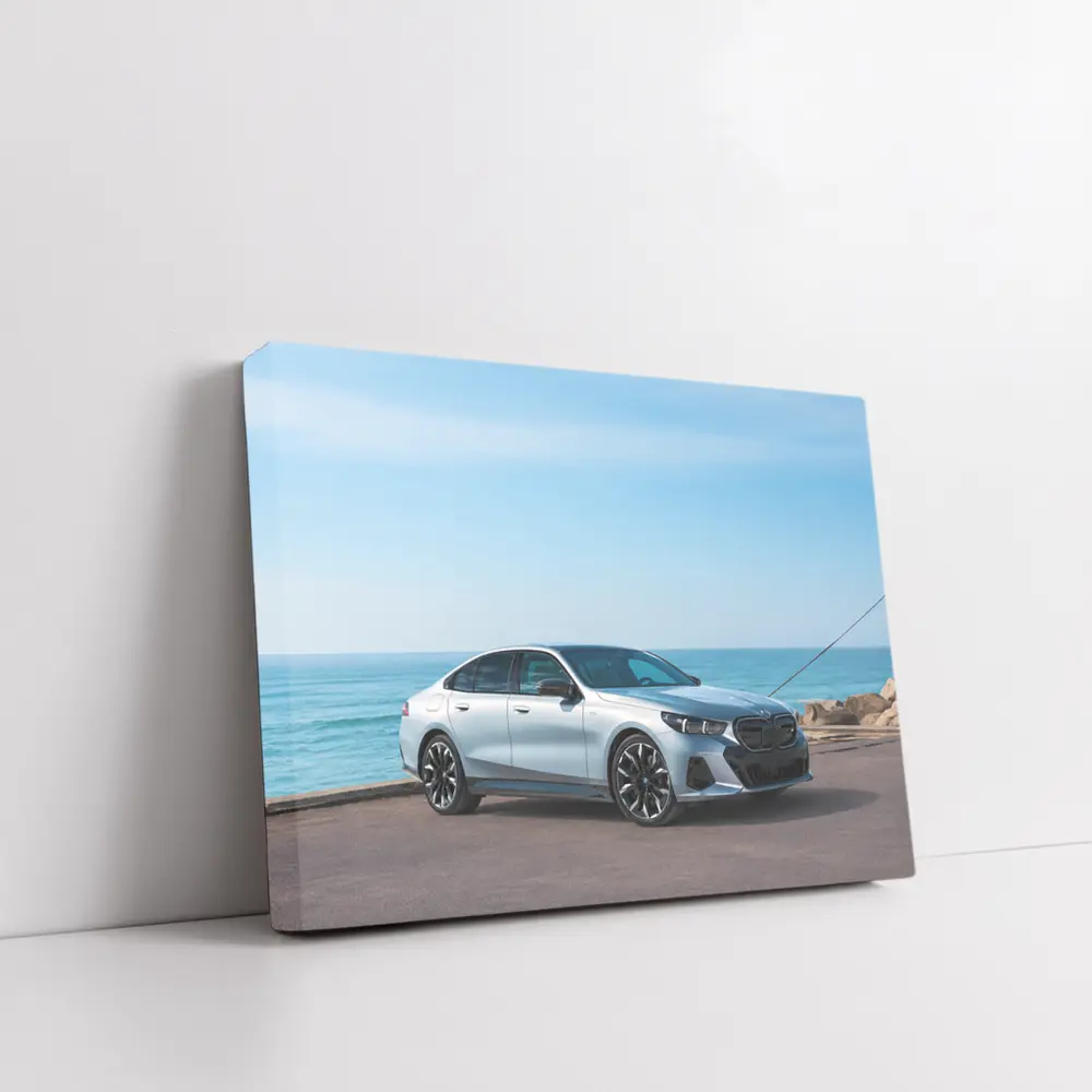 BMW i5 Silver Sedan By The Ocean – Wall Art