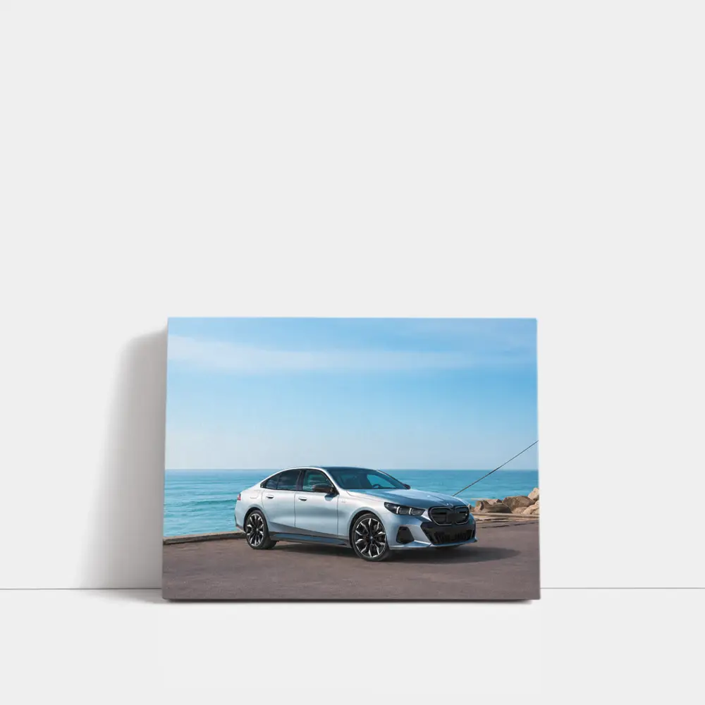 BMW i5 Silver Sedan By The Ocean – Wall Art