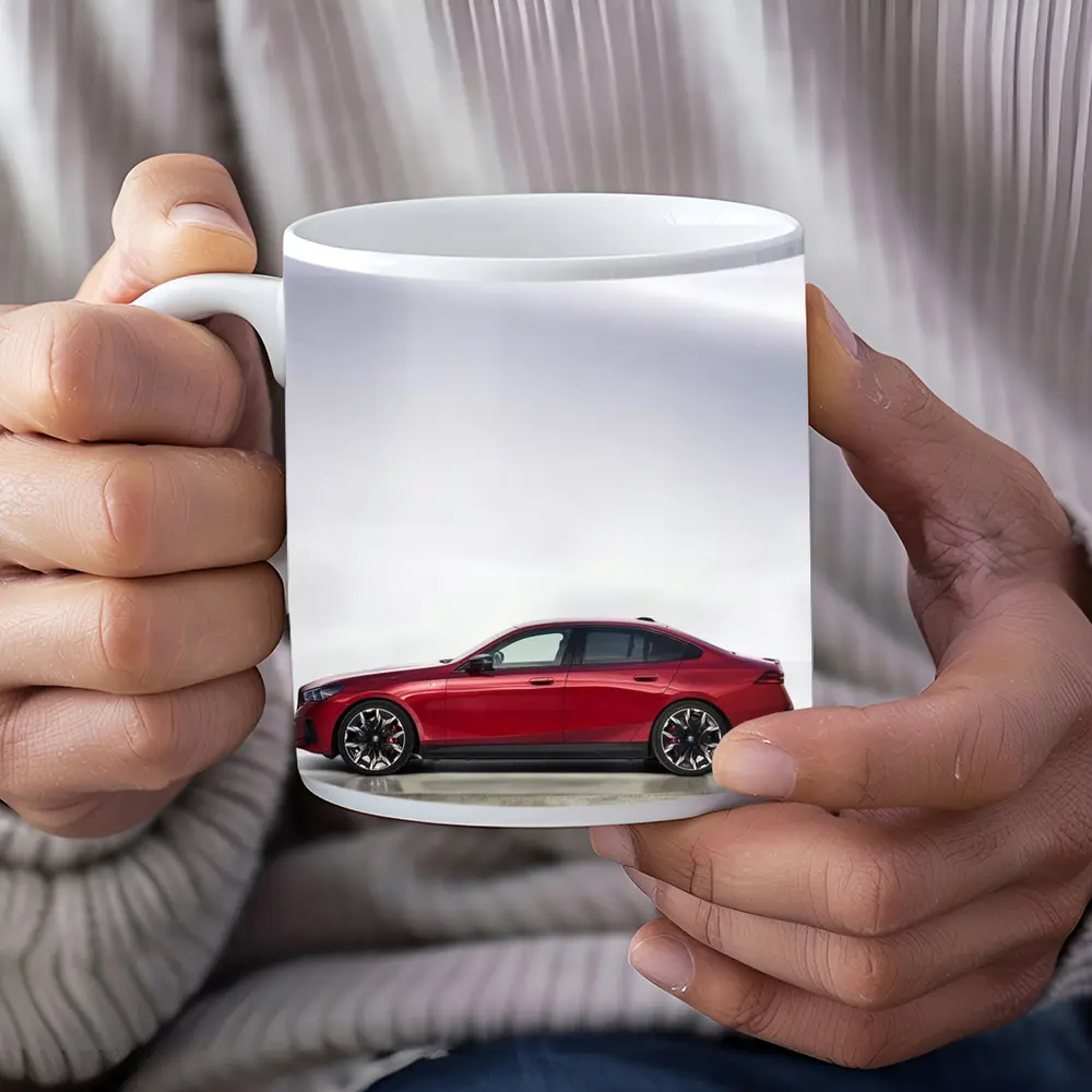 BMW i5 M60 Red Sedan Studio Shot – Mugs