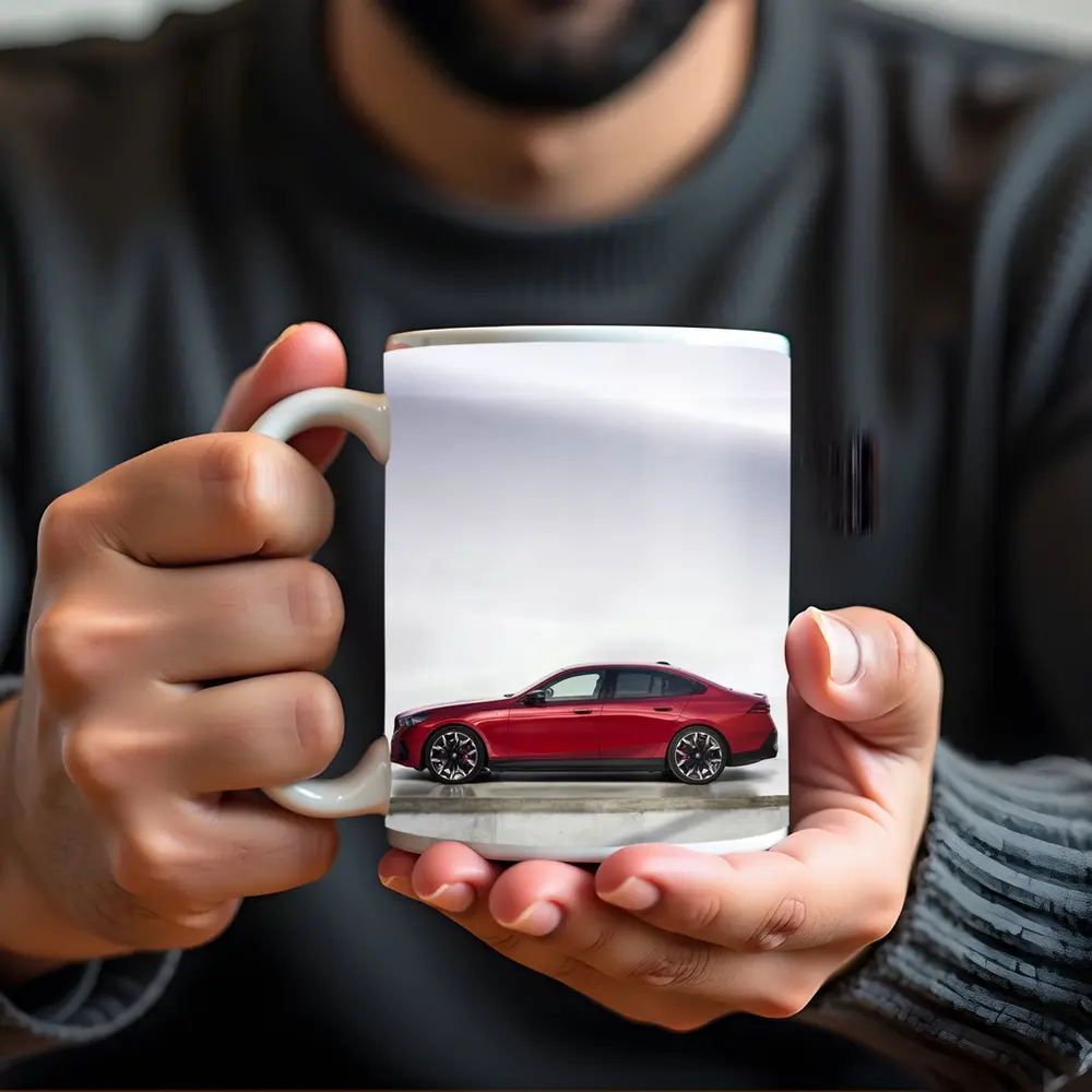 BMW i5 M60 Red Sedan Studio Shot – Mugs