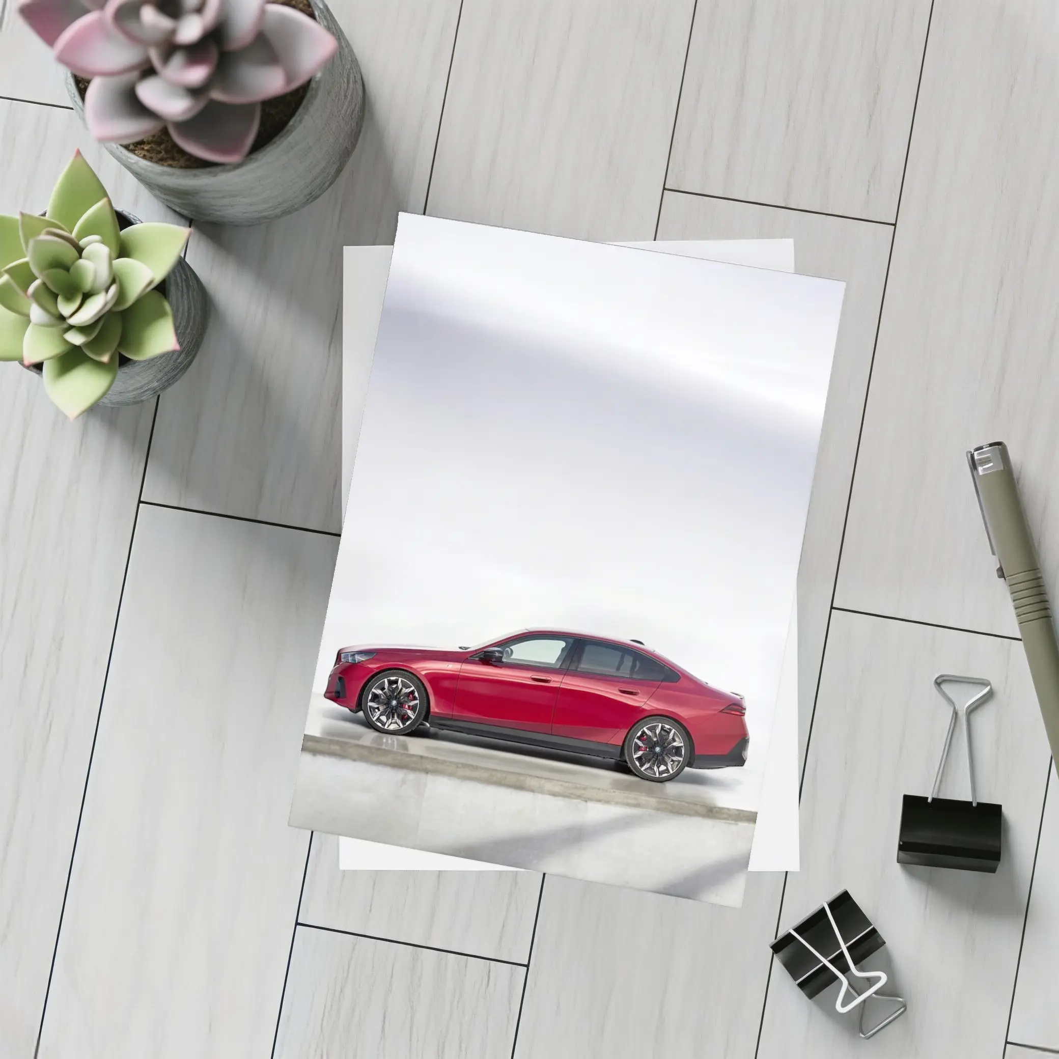 BMW i5 M60 Red Sedan Studio Shot – Postcards
