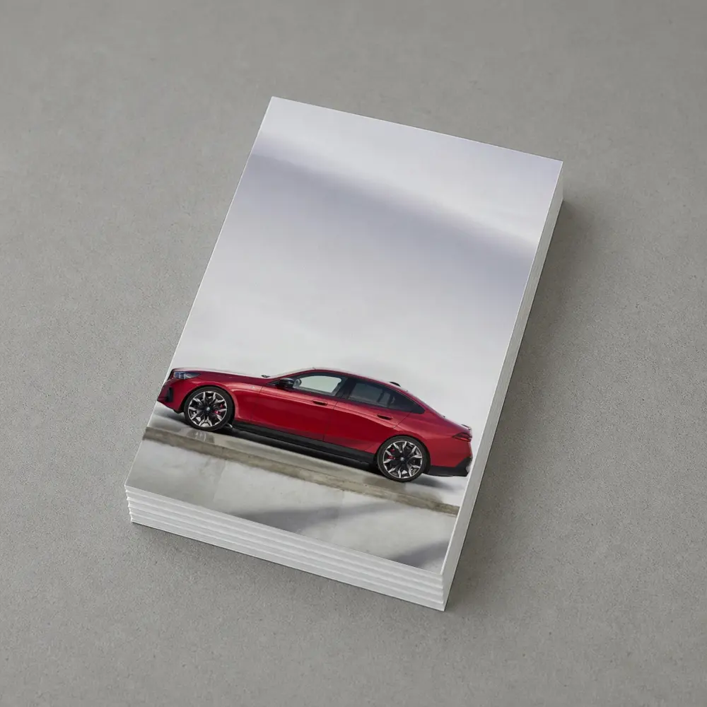 BMW i5 M60 Red Sedan Studio Shot – Postcards