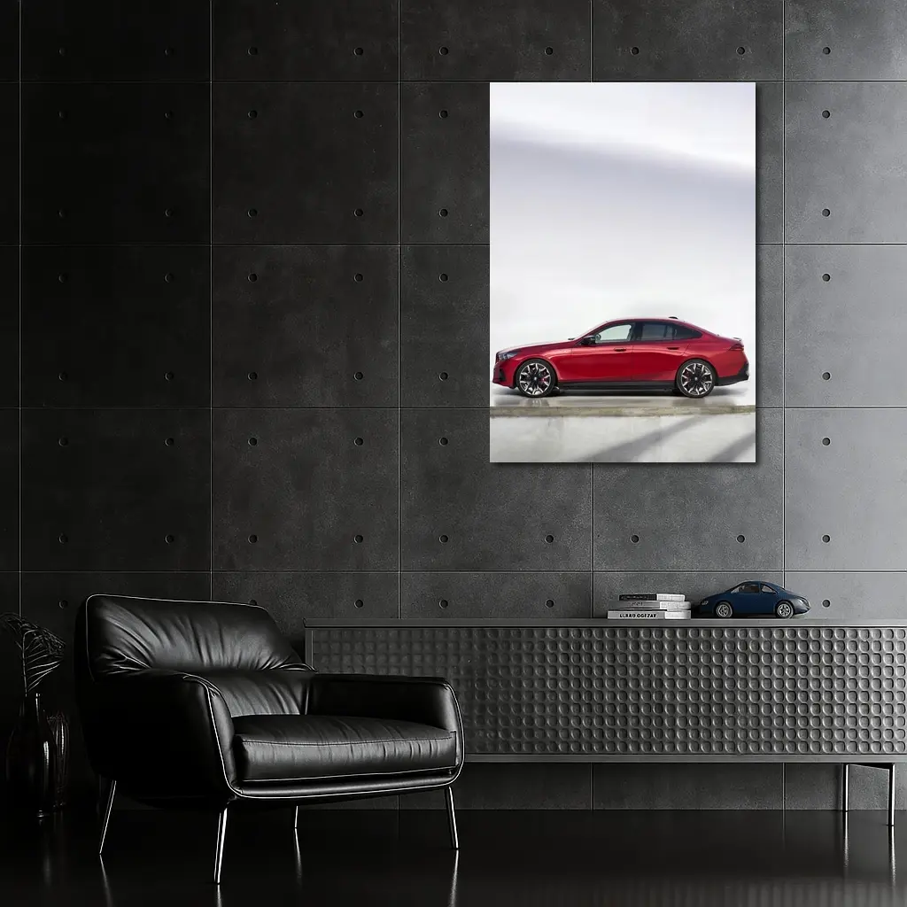 BMW i5 M60 Red Sedan Studio Shot – Wall Art