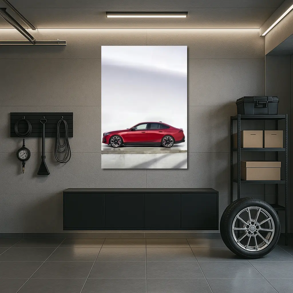 BMW i5 M60 Red Sedan Studio Shot – Wall Art