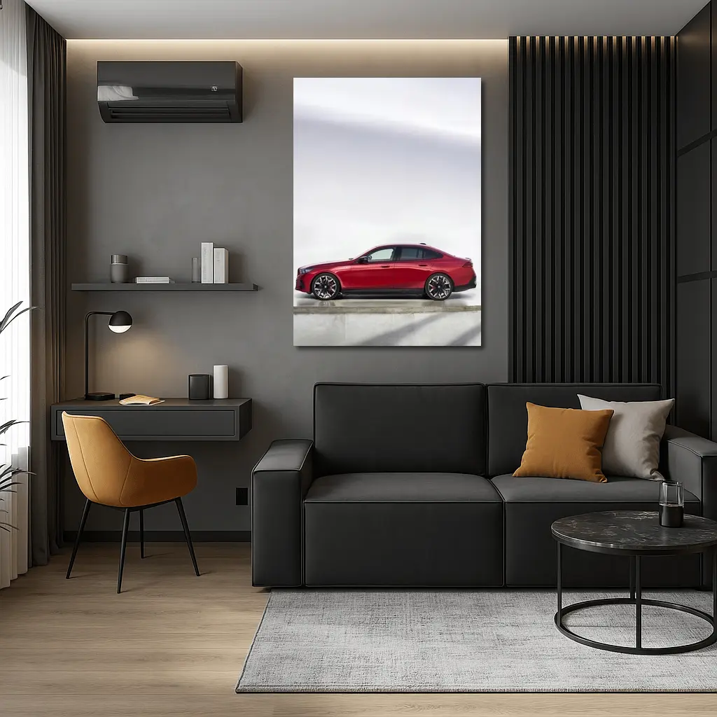 BMW i5 M60 Red Sedan Studio Shot – Wall Art