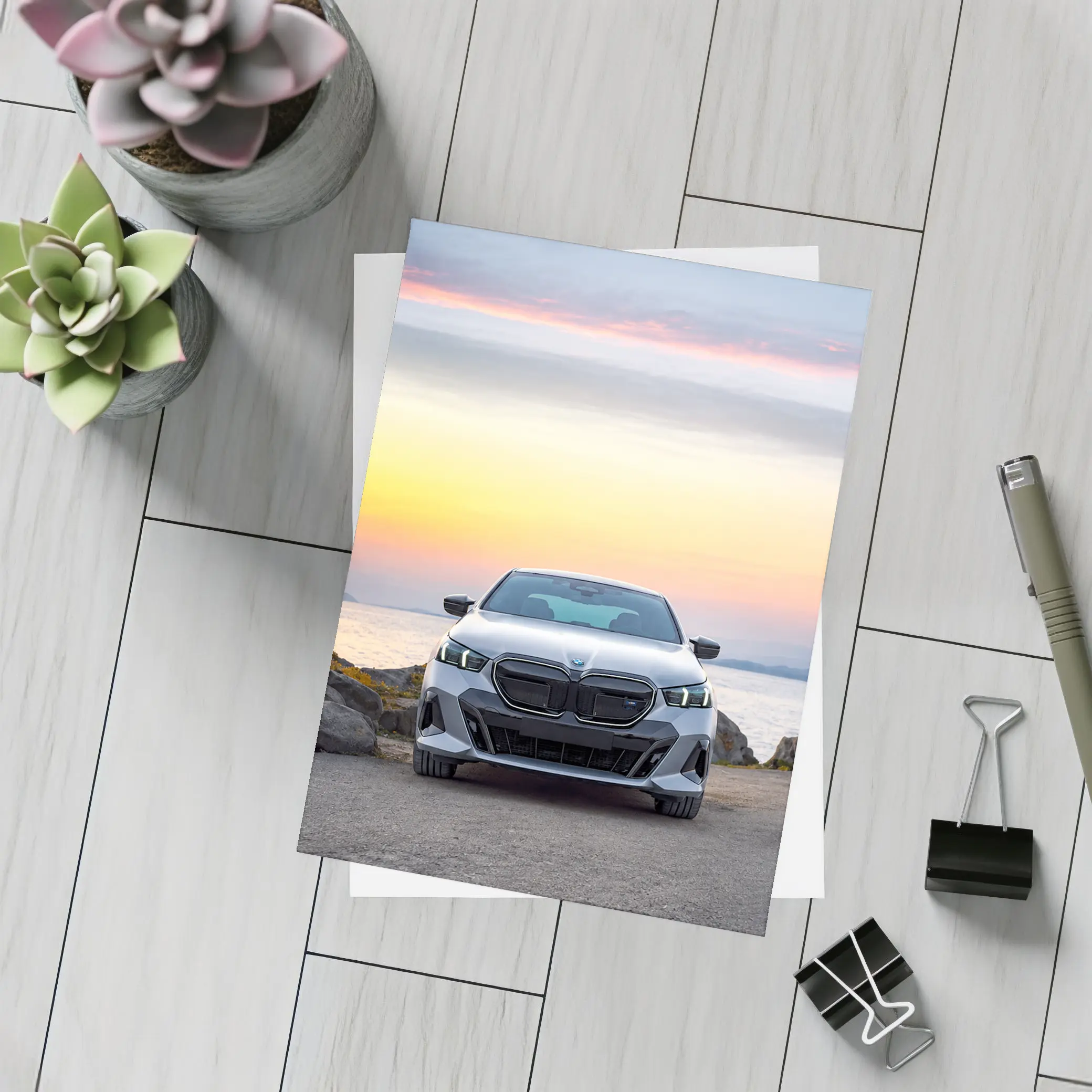 BMW i5 M60 Sedan Coastal Sunset View – Postcards