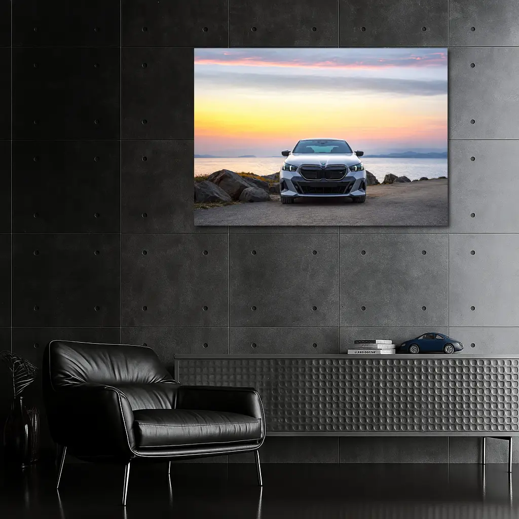 BMW i5 M60 Sedan Coastal Sunset View – Wall Art