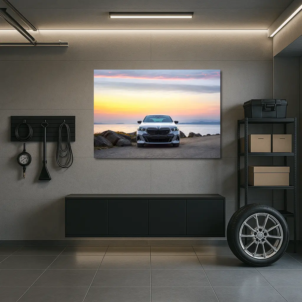 BMW i5 M60 Sedan Coastal Sunset View – Wall Art