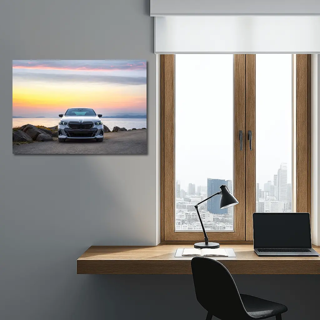 BMW i5 M60 Sedan Coastal Sunset View – Wall Art